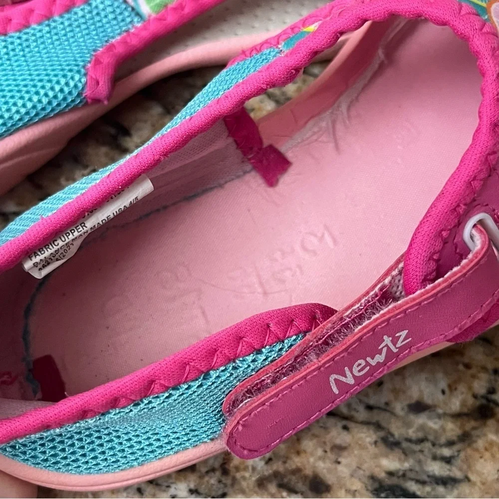Newtz Girls Water Shoes Size 4/5 | Pink Fruit Print Beach Swim Slip-On Flats